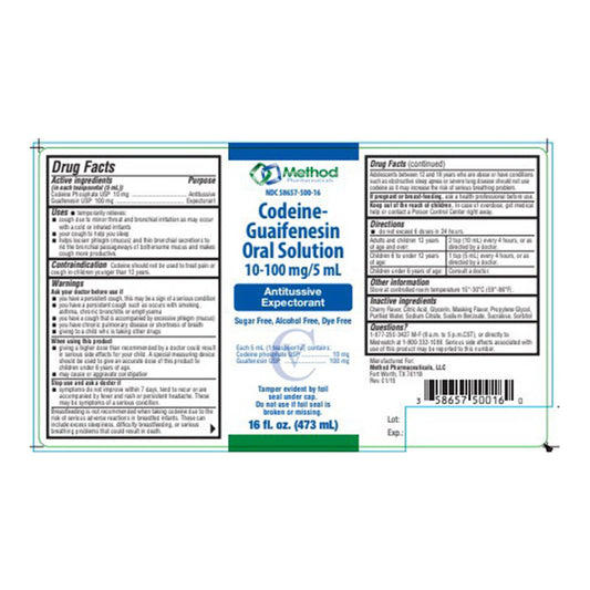 Method Codeine Guaifenesin Oral Solution 10-100 Mg Antitussive Expectorant, 16 Oz