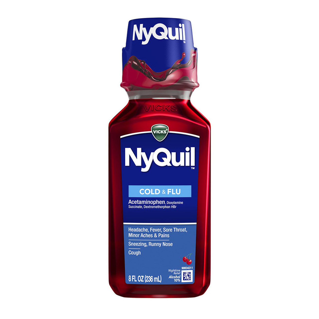 Vicks Nyquil Cherry Cold And Flu Night Time Relief Liquid, 8 Oz