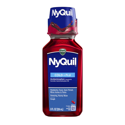 Vicks Nyquil Cherry Cold And Flu Night Time Relief Liquid, 8 Oz