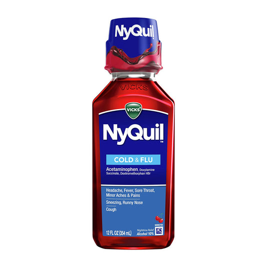 Vicks Nyquil Cold And Flu Nighttime Relief Liquid, Cherry, 12 Oz