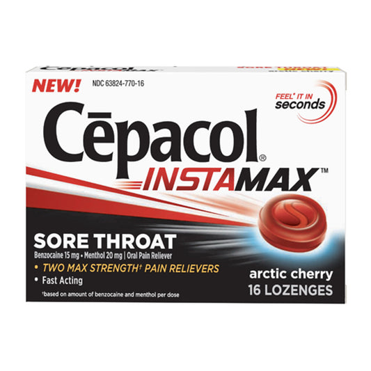 Cepacol InstaMax Sore Throat & Cough Drop Lozenges, Artic Cherry, 16 Ea