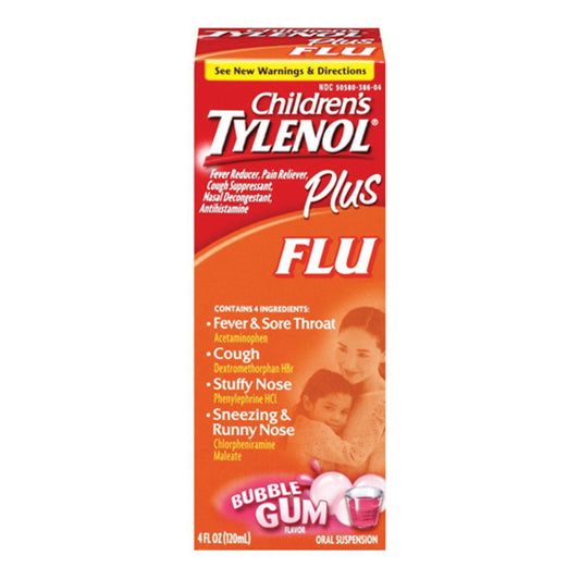 Tylenol Children Oral Suspension For Cough And Flu Medicine, Bubblegum Flavor, 4 oz