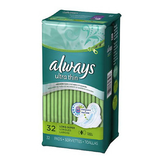 Always Ultra Thin Long Super Maxi Pads With Flexi-Wings - 32 Pads, 6 Pack