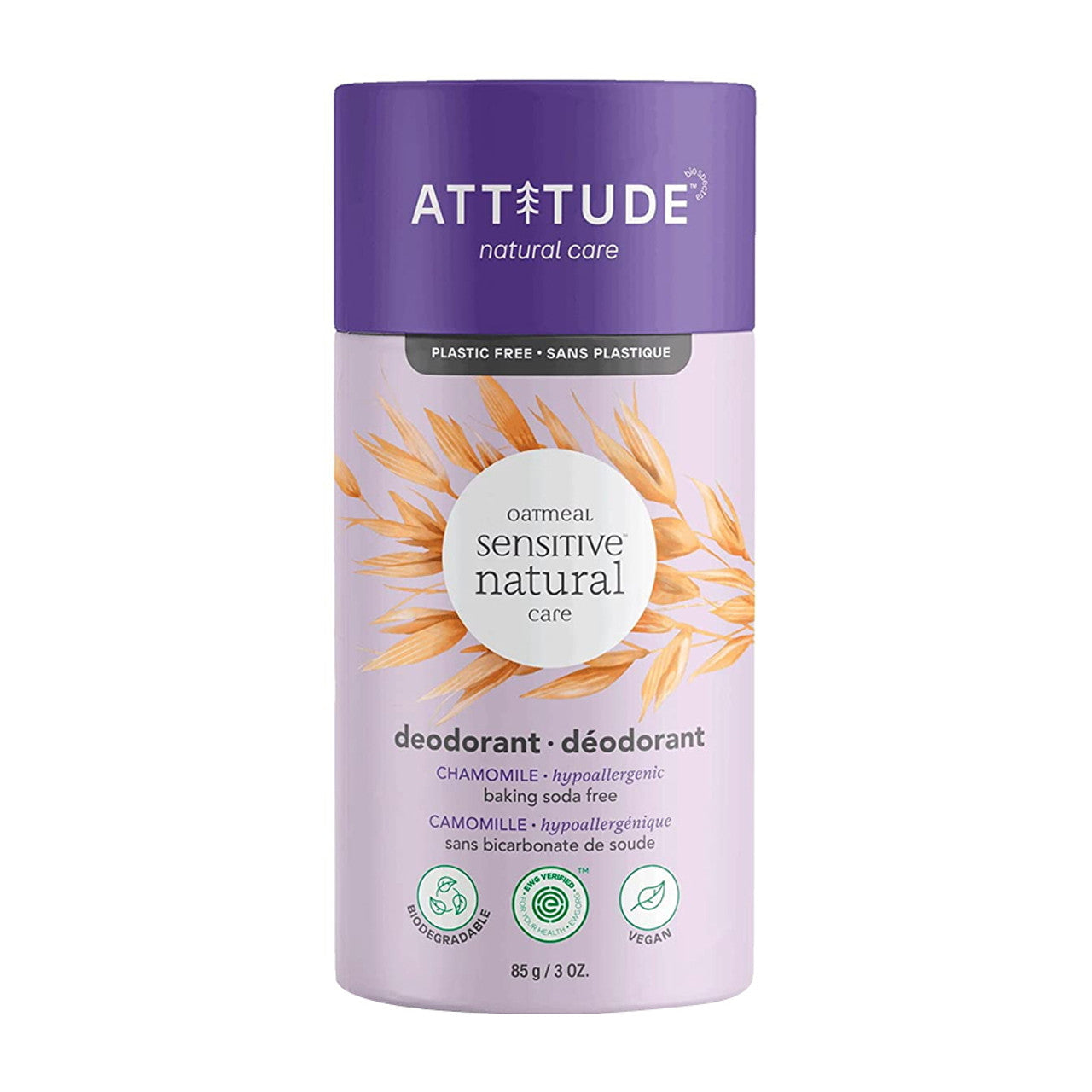 Attitude Baking Soda Free Deodorant for Sensitive Skin, Oatmeal and Chamomile, 3 Oz