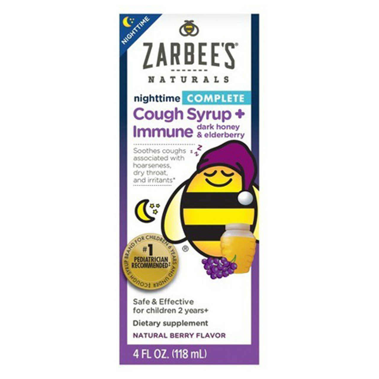 Zarbees Naturals Childrens Complete Nighttime Cough Syrup Plus Immune, Berry, 4 Oz