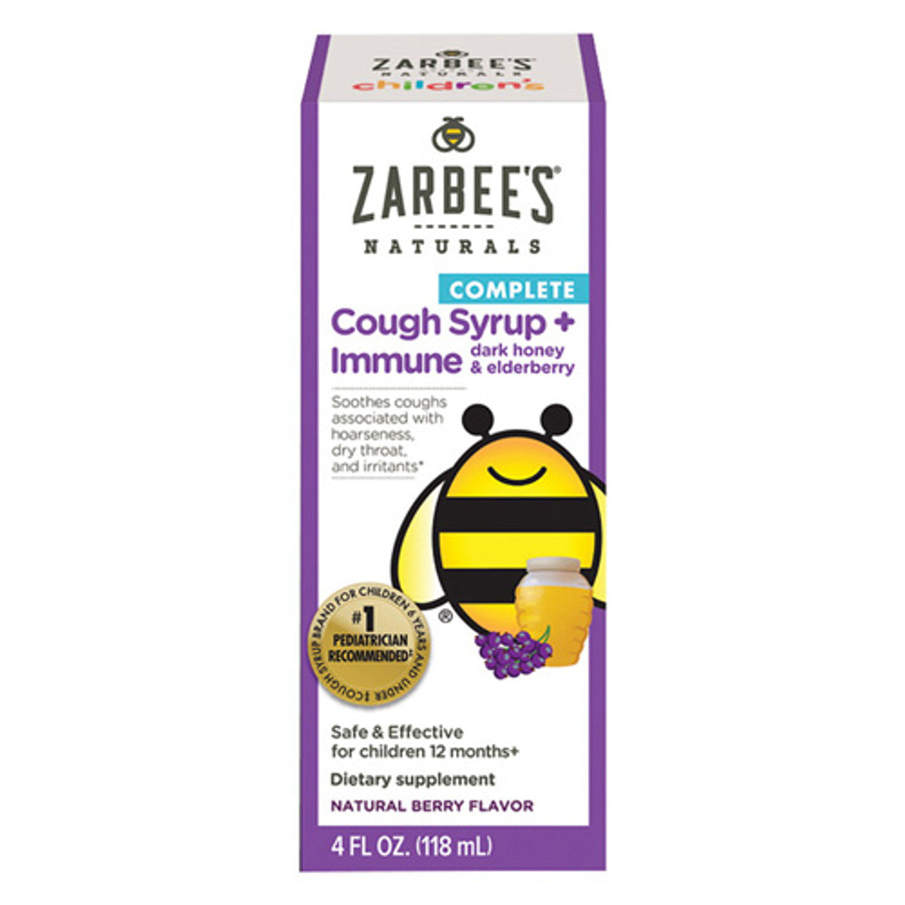 Zarbees Naturals Childrens Complete Cough Syrup Plus Immune, Berry, 4 Oz