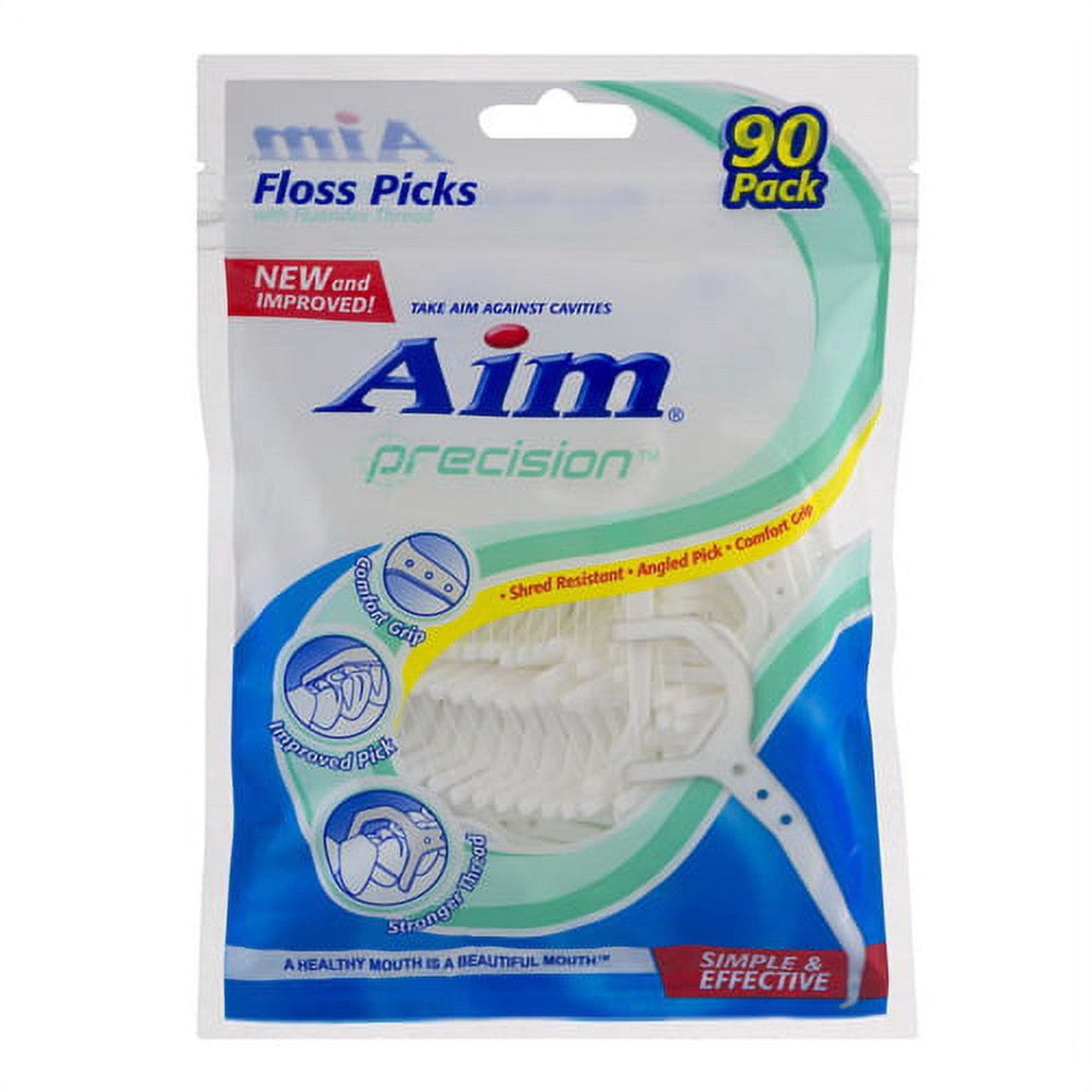 Aim Floss Tooth Picks Waxed Nylon Thread, 90 Ea