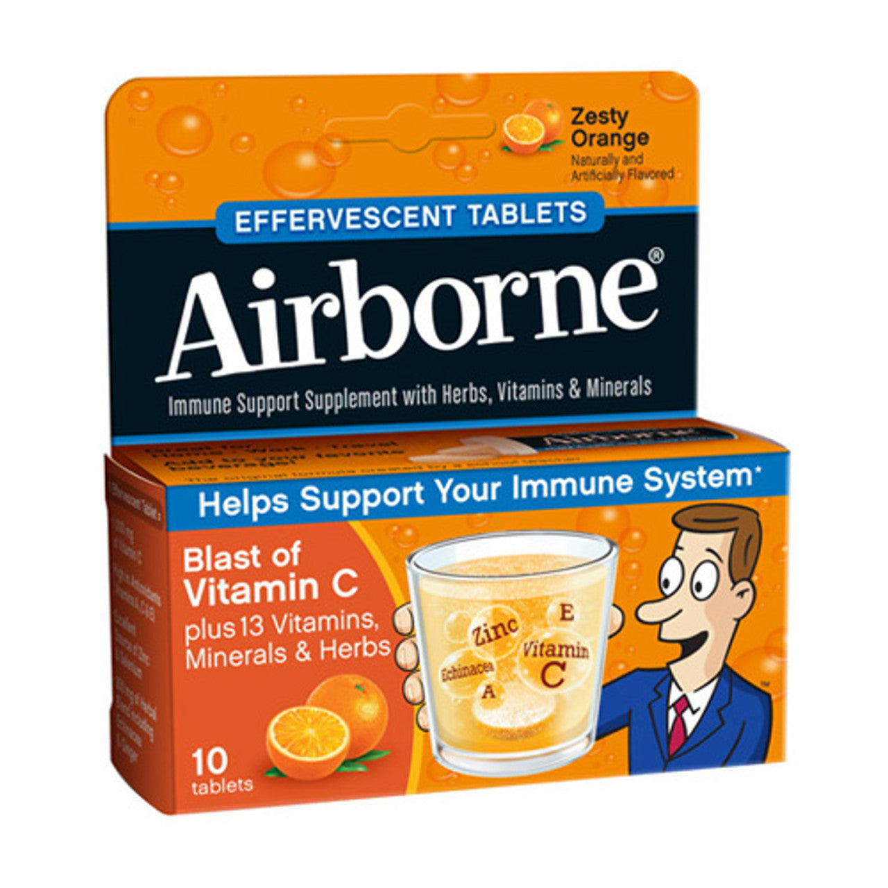 Airborne Effervescent Supports Immune System Health Formula Tablets, Orange - 10 Ea