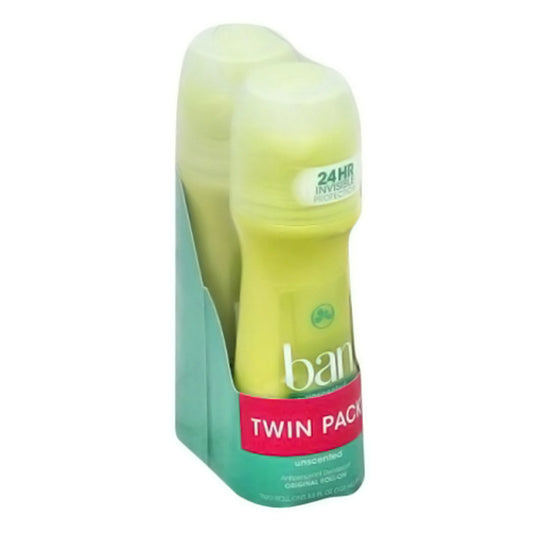 Ban Roll-On Antiperspirant Deodorant, Unscented, 3.5oz (Pack of 2)