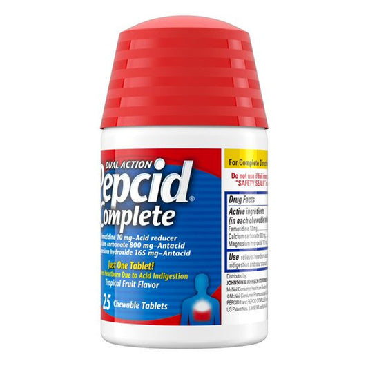 Pepcid Complete Acid Reducer And Antacid Chewable Tablets For Heartburn Relief, Fruit Flavor, 25 Ea