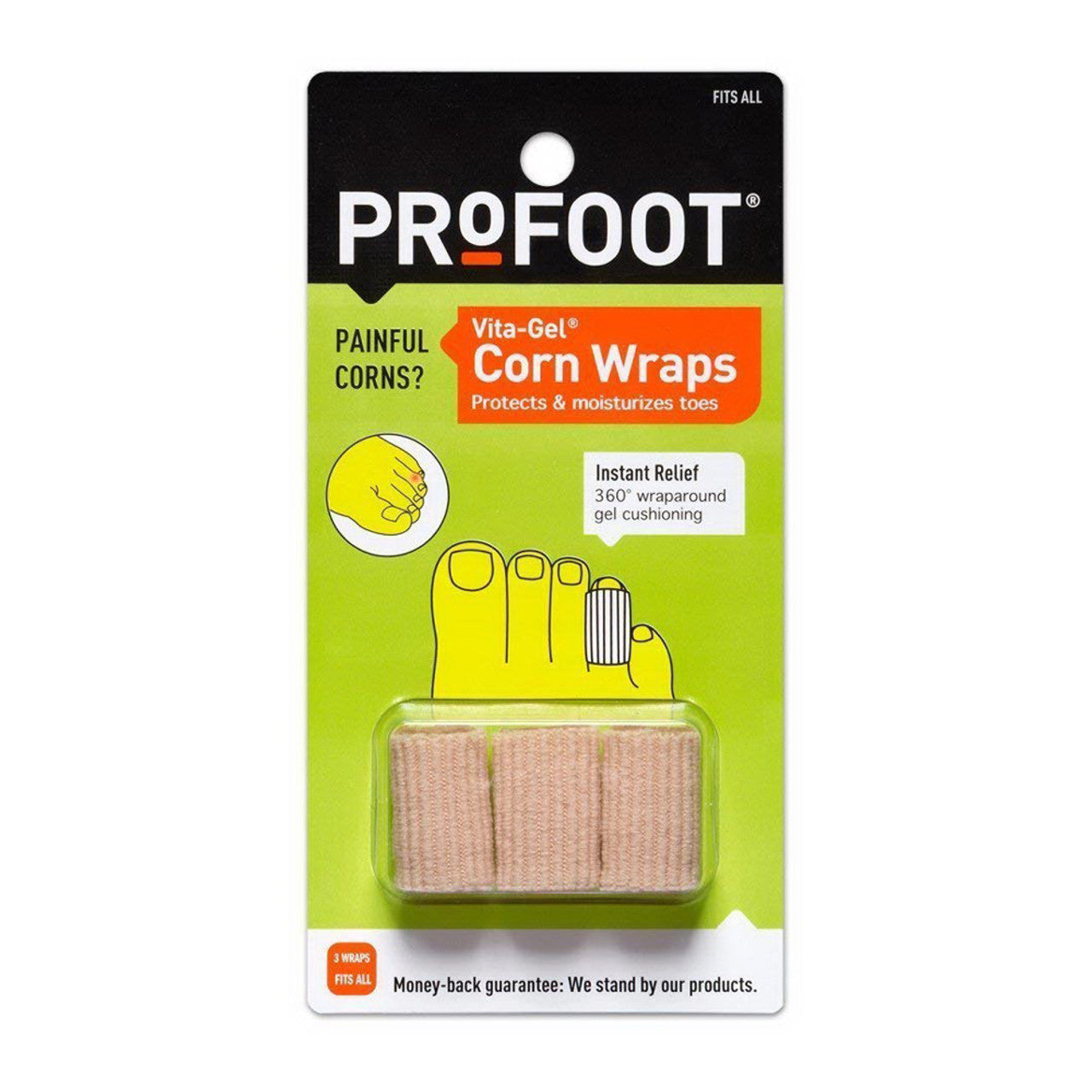 Pro Foot Vitamins a Gel Corn Wraps Instant Relief For Toe Pain, 3 Ea