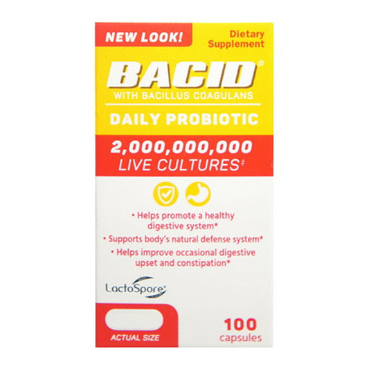 Bacid Daily Probiotics with Bacillus Coagulans for Digestive Health Capsules, 100 Ea