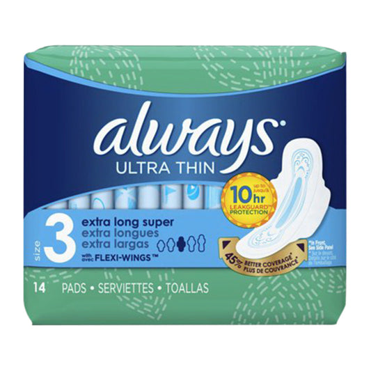 Always Ultra Thin Size 3 Extra Long Super Pads with Flexi Wings, 14 Ea, 6 Pack