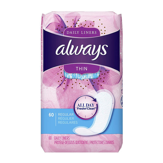 Always Daily Liners Fresh Pantiliners, Thin, Regular, Clean Fresh Scent, 20 Ea