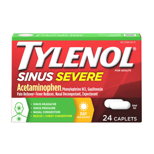 Tylenol Sinus Congestion And Pain Severe Caplets For Adults - 24 Ea