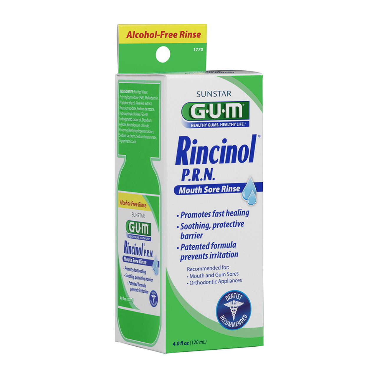 Butler G-U-M Rincinol P.R.N Oral Rinse, Canker Sore Pain Reliver 1770R, 4 Oz