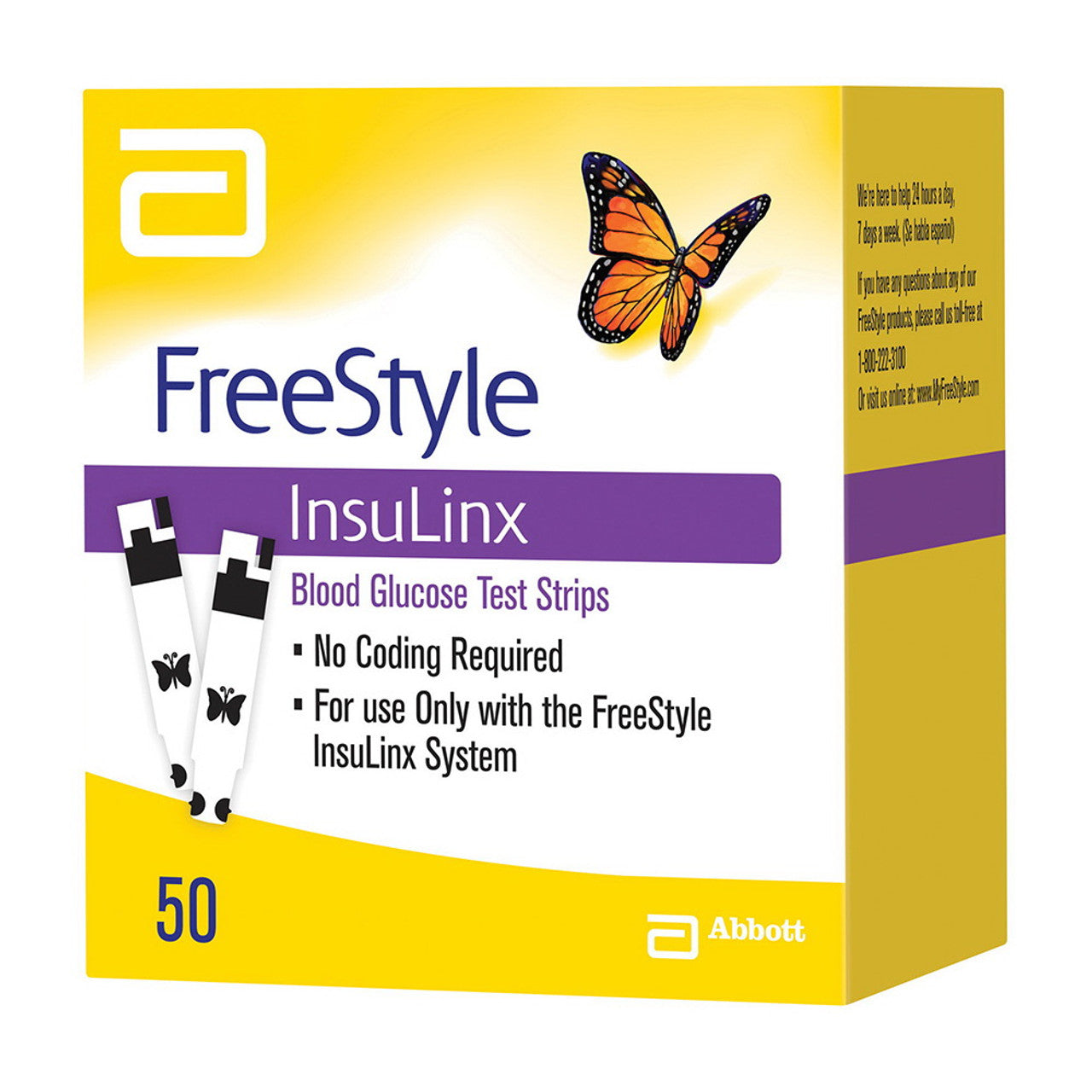 Abbott Freestyle InsuLinx Blood Glucose Test Strips, 50 Ea