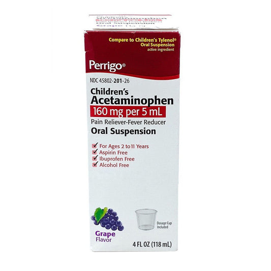 Perrigo Acetaminophen Childrens Grape Oral Suspension 160 mg Per 5 ml, 4 Oz
