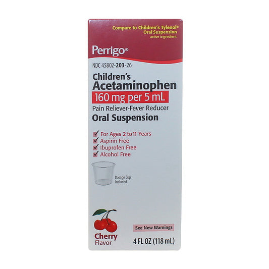 Perrigo Acetaminophen Childrens Cherry Oral Suspension 160 mg Per 5 ml, 4 Oz