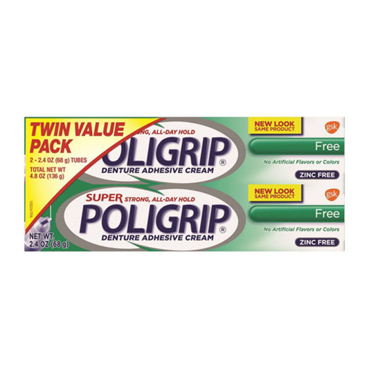 Super Poligrip Denture Adhesive Cream, FreeTwin Pack, 2.4 Oz