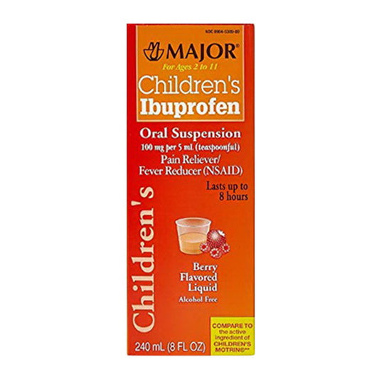 Major Childrens Ibuprofen oral Suspension Liquid Fever and Pain Reliever, Berry, 8 Oz