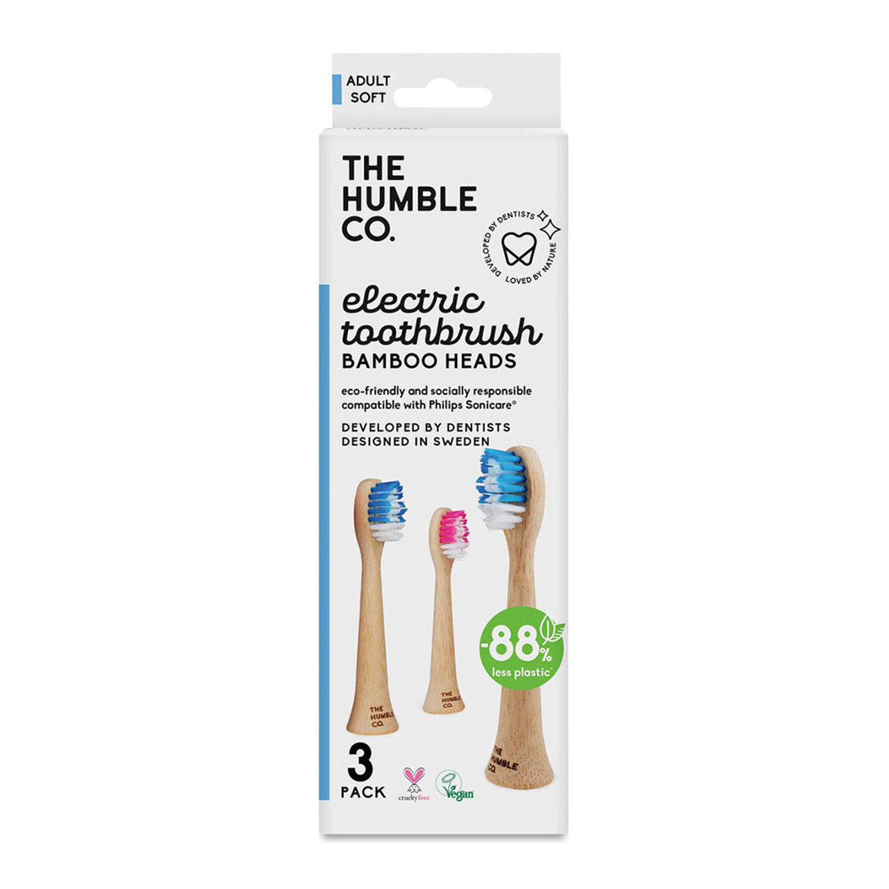 The Humble Co Electric Toothbrush Replaceable Bamboo Head Original, 3 Ea