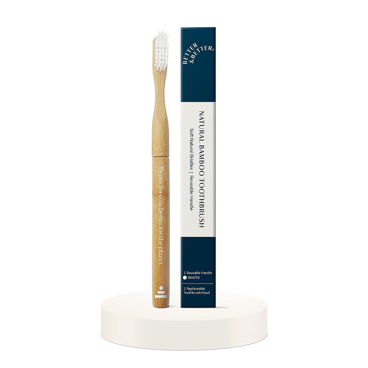 Better and Better Natural Bamboo Toothbrush, Soft Bristles, Replaceable Brush Head, White, 1 Ea