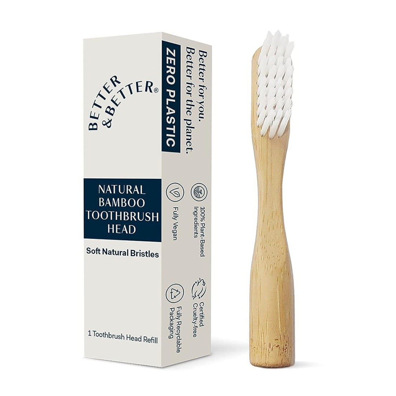 Better and Better Natural Bamboo Toothbrush Head, Soft Bristles, 1 Ea