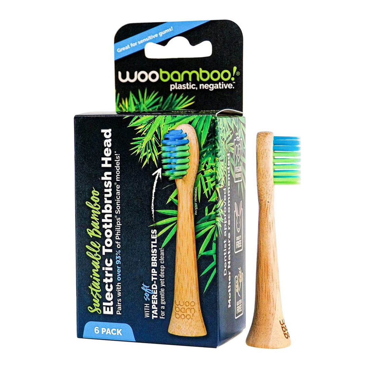Woo Bamboo Electric Toothbrush Head, 6 Ea