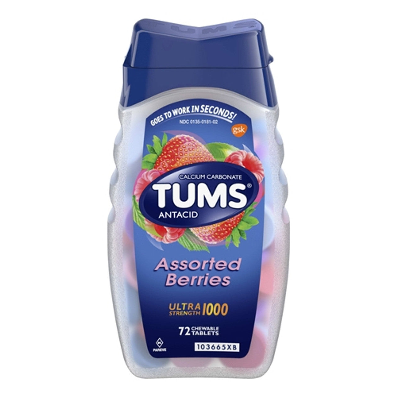 Tums Ultra Maximum Strength Chewable Tablets, Assorted Berries - 72 Ea
