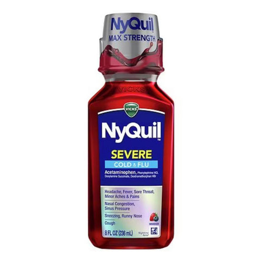 Vicks Nyquil Severe Cold and Flu Nighttime Relief Liquid, Berry, 8 Oz