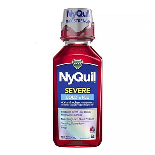 Vicks NyQuil Severe Cold and Flu Acetaminophen Relief Liquid, Berry, 12 Oz
