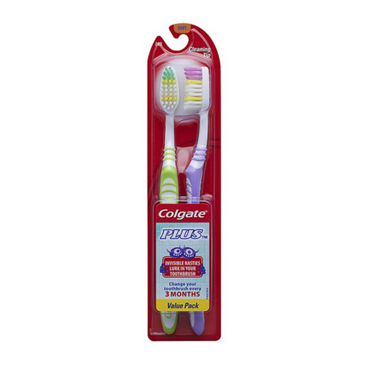 Colgate Plus Toothbrush Dual Cleaning Tip Twin Pack, Soft, 2 Ea