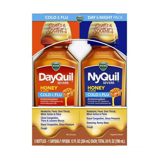 Vicks DayQuil NyQuil Severe Cold and Flu Honey Combo 24 Oz total, 2 Ea