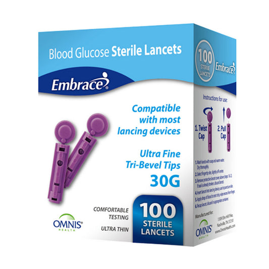 Omnis Health Embrace Ultra Thin 30 G Blood Glucose Sterile Lancets, 100 Ea