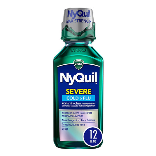Vicks Nyquil Severe Cough Cold and Flu Nighttime Relief Liquid, 12 Oz