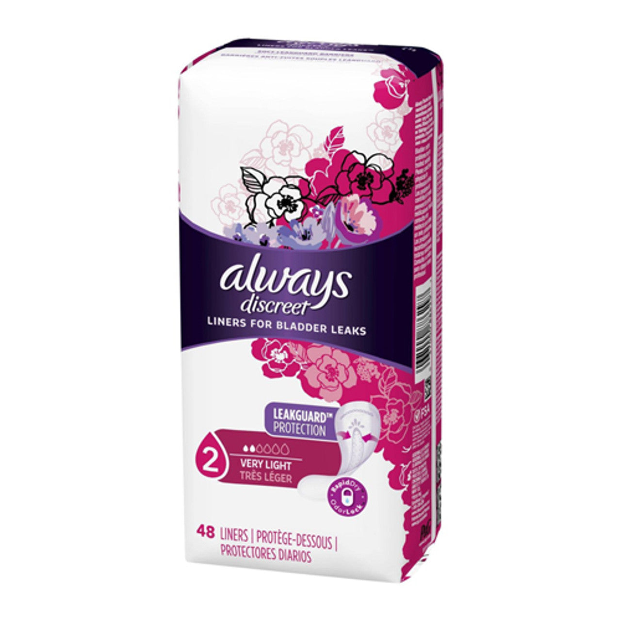 Always Discreet Very Light Absorbency, Regular Length, Incontinence Liners, 48 Ea, 3 Pack