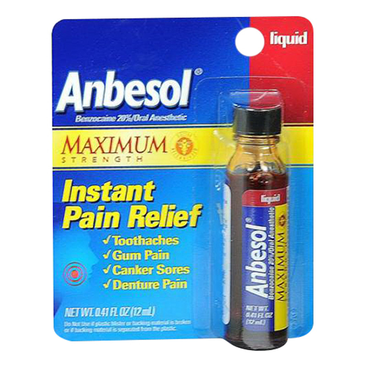 Anbesol Liquid, Oral Anesthetic Maximum Strength Instant Pain Relief Gel - 0.41 Oz