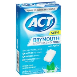 Act, Dry Mouth Moisturizing Gum with Xylitol, Sugar Free, Soothing Mint, 20 Pieces