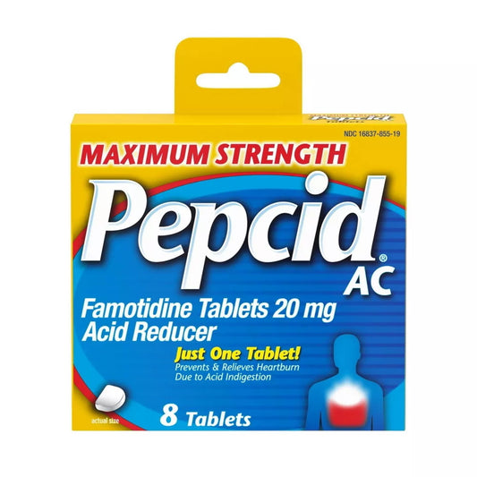 Pepcid Ac Maximum Strength Acid Reducer, Famotidine Tablets - 8 Ea