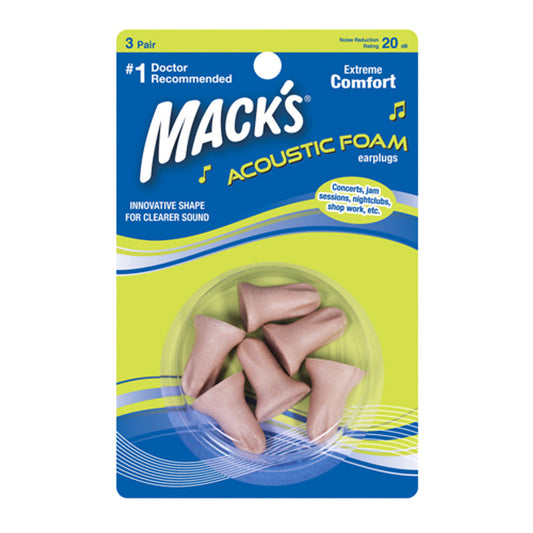 Macks Acoustic Foam Ear Plugs, Extreme Comfort, 3 Pair