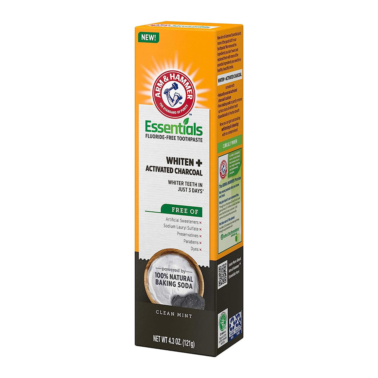 Arm & Hammer Essentials Whiten & Activated Charcoal Fluoride Free Toothpaste, 4.3 Oz