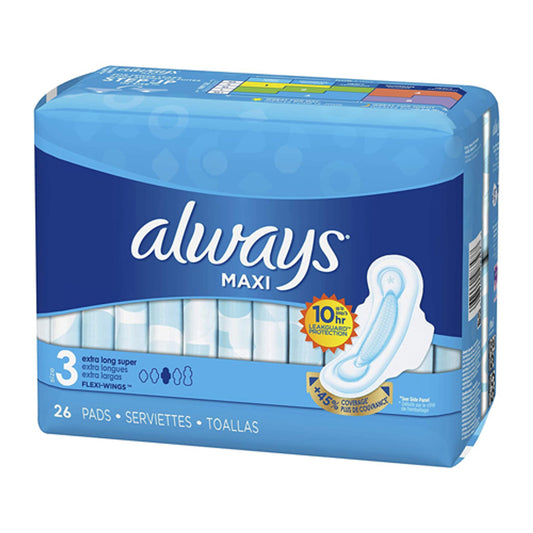 Always Maxi Size 3 Extra Long Super Pads with Flexi Wings, 26 Count