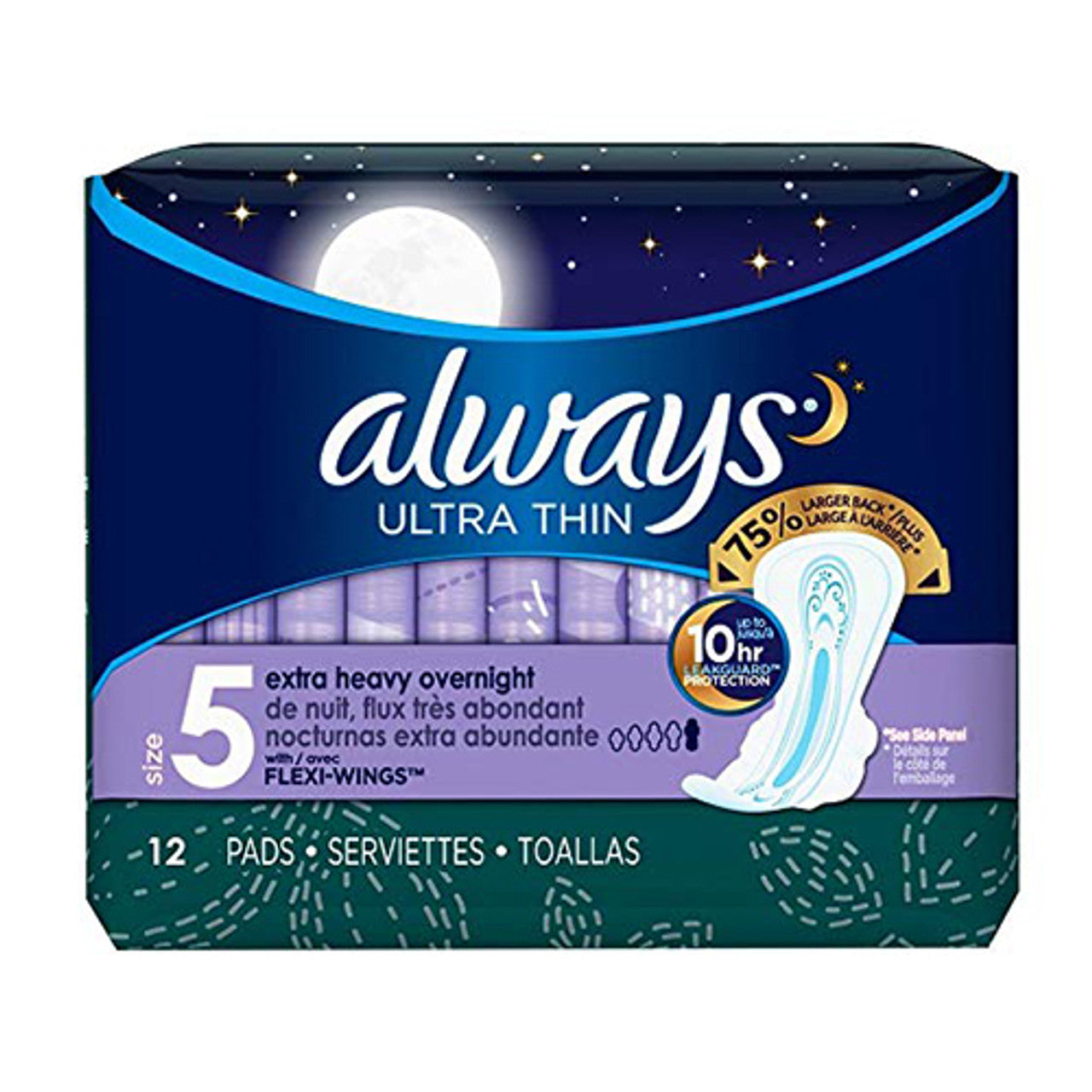 Always Ultra Thin Size 5 Extra Heavy Overnight Pads With Flexi Wings, 12 Ea