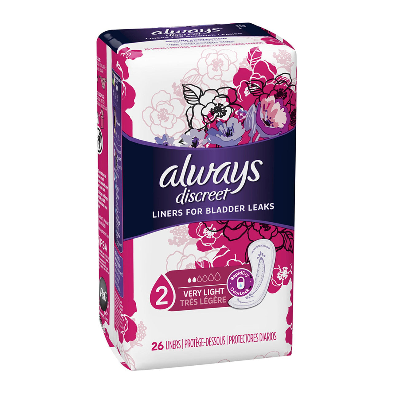 Always Discreet Incontinence Liners Very Light Absorbency, 26 Ct