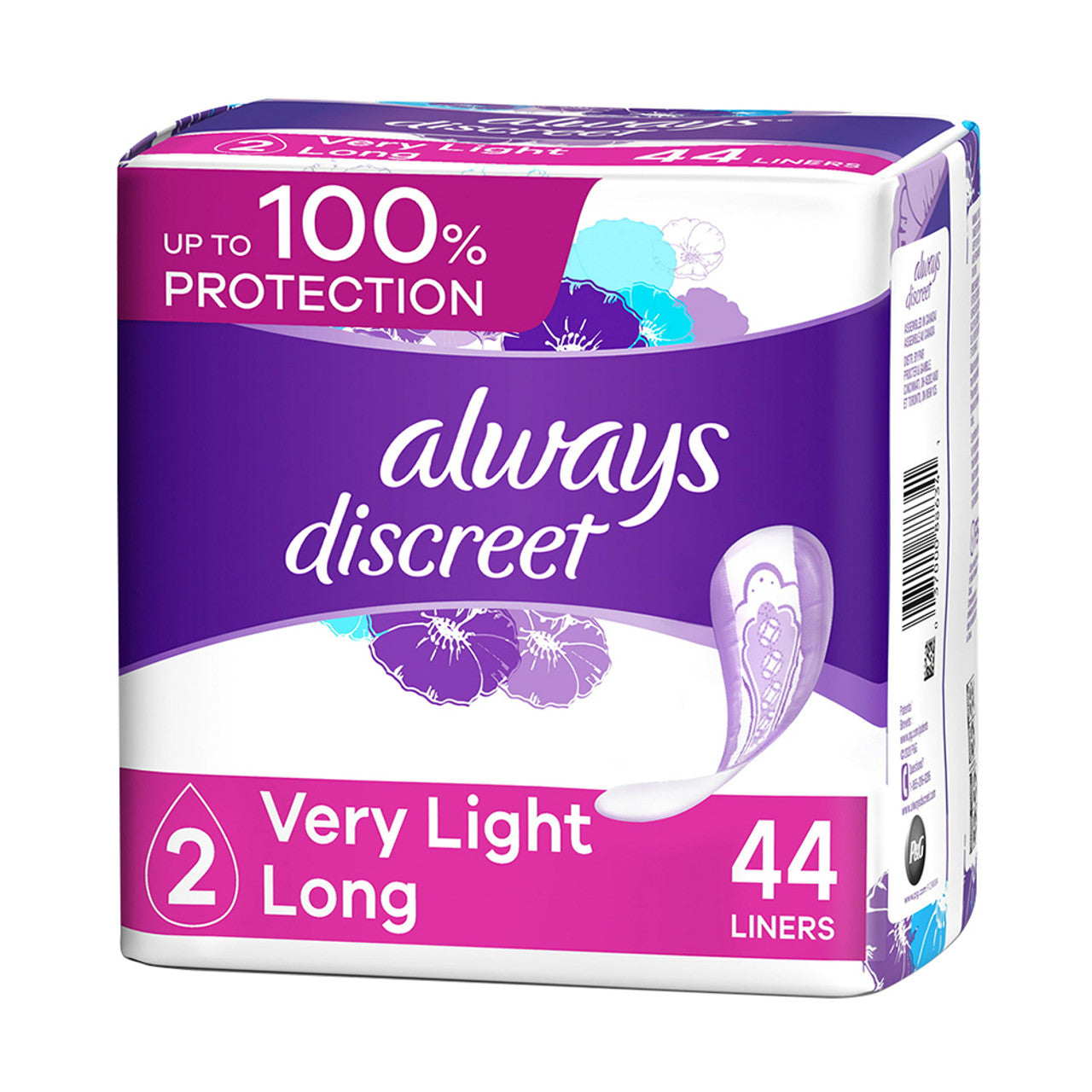 Always Discreet Postpartum Incontinence Liners Very Light Absorb Long Length, 44 Ct