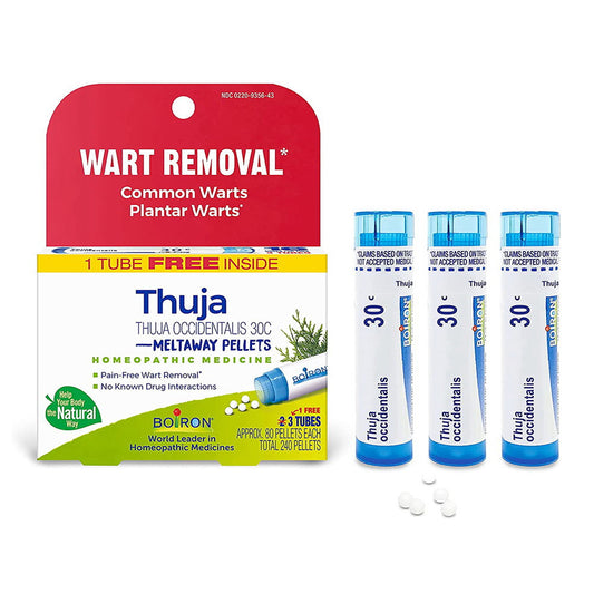 Boiron Thuja Occidentalis 30 C Wart Removal Medicine, Homeopathic, Quick-dissolving Pellets, 3 Tubes