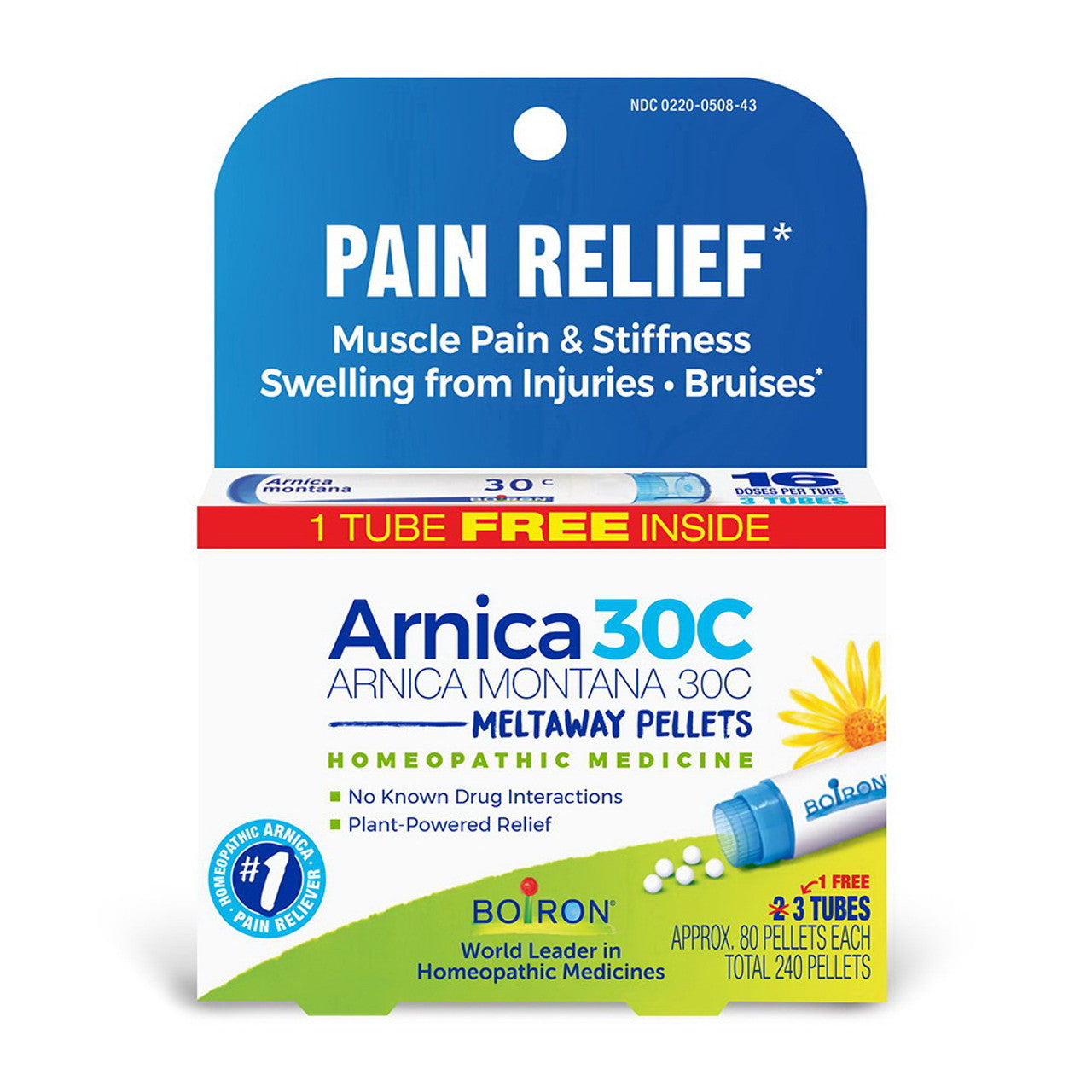 Boiron Arnica 30 C Pain Relief Homeopathic Pellets, 3 Tubes