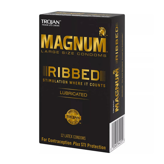 Trojan Magnum Large Size Ribbed Lubricated Condoms - 12 Ea