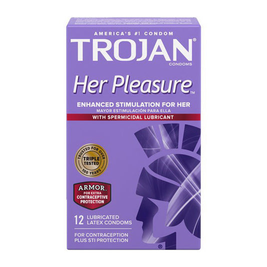 Trojan Her Pleasure Sensations Spermicidal Lubricant Condoms - 12 Ea